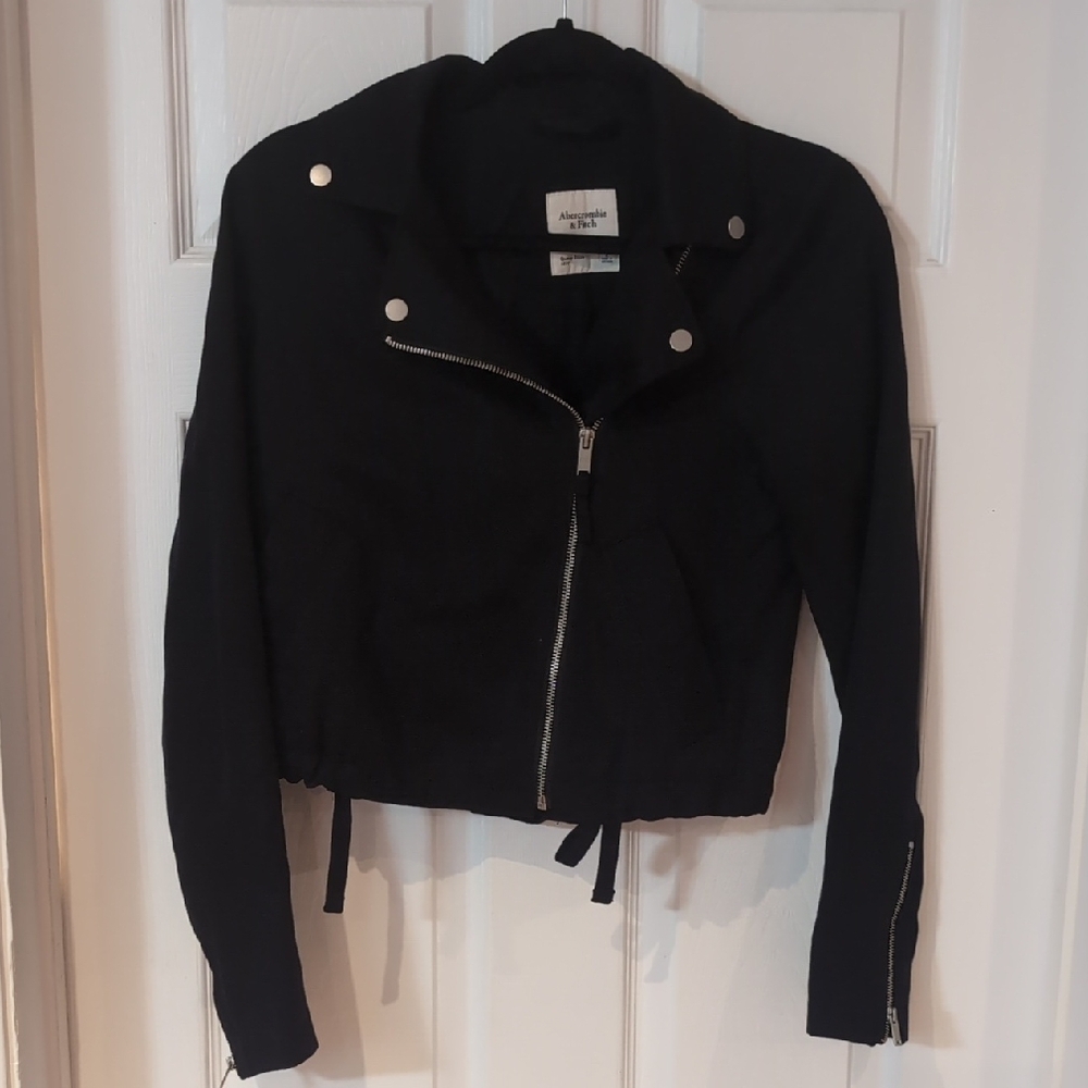 Abercrombie & Fitch Black Moto Jacket with Silver Details